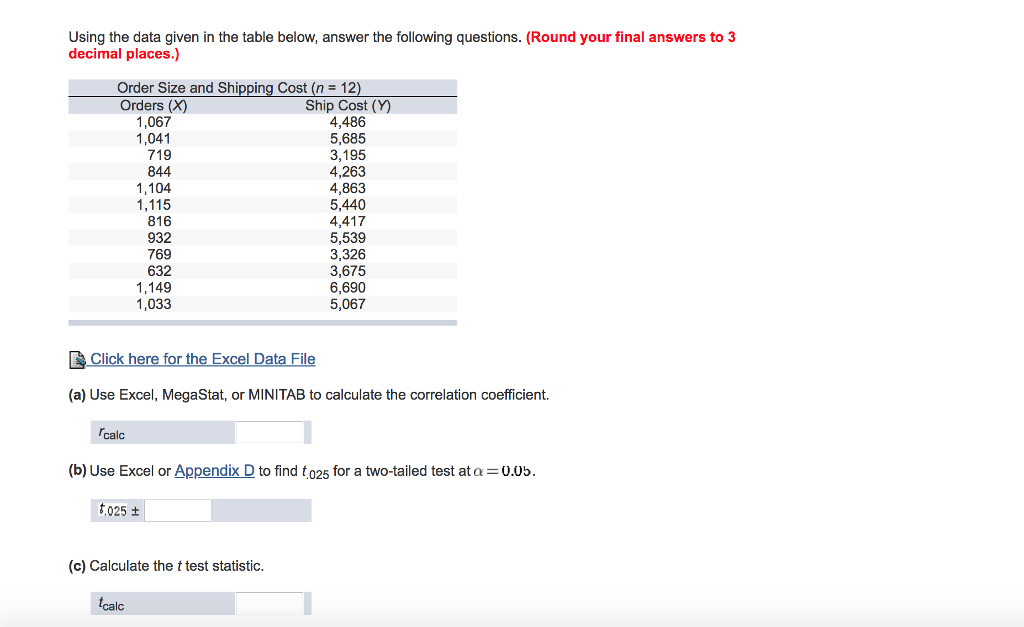 Solved Using The Data Given In The Table Below, Answer The | Chegg.com