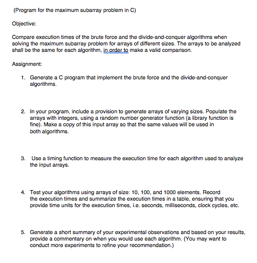 Solved Objective: Compare execution times of the brute | Chegg.com