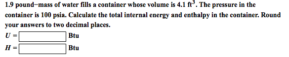 Pound-mass of water fills a container whose volume is | Chegg.com