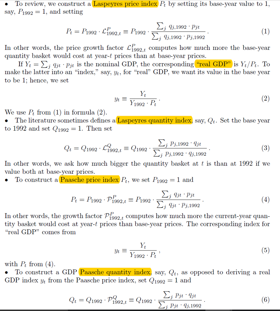 Solved Laspeyres Price Index ; Paasche Quantity Index The | Chegg.com