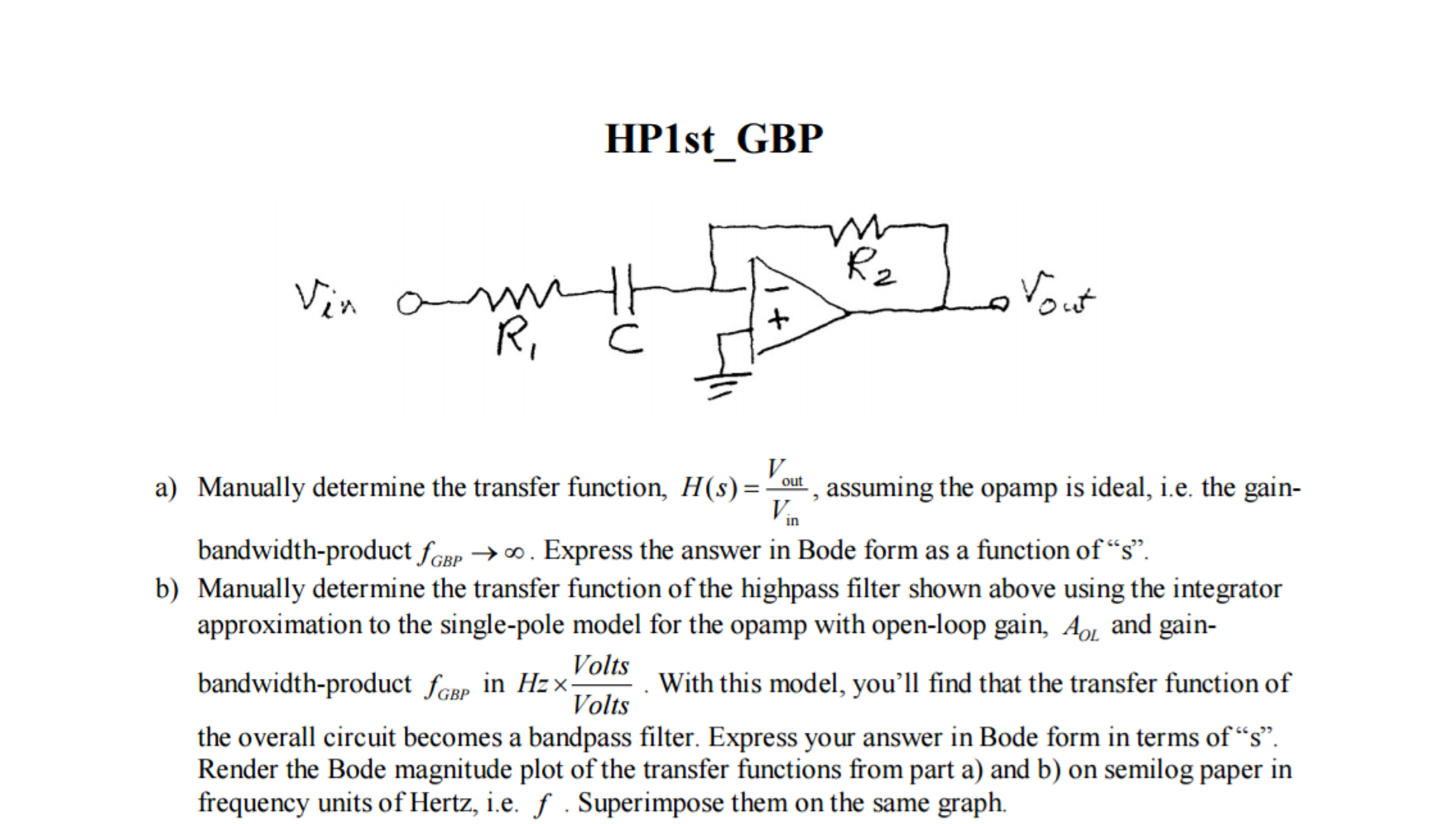 Solved Manually determine the transfer function, H(s) = | Chegg.com