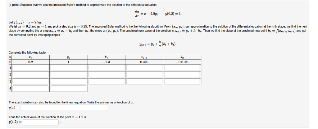 Solved 1 Point Suppose That We Use The Improved Eulers 6783