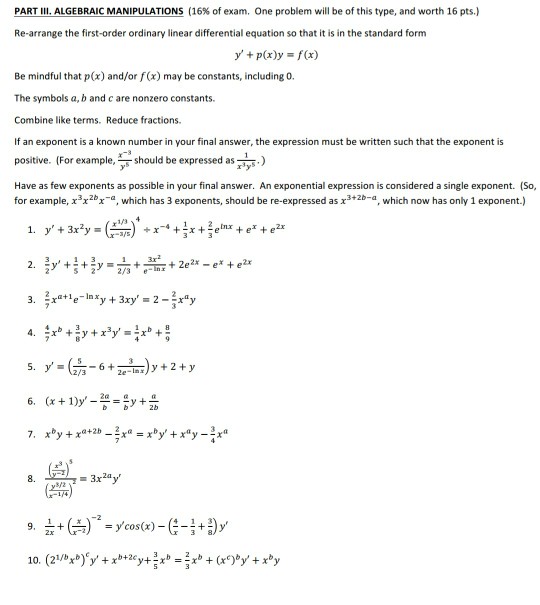 Solved Re-arrange the first-order ordinary linear | Chegg.com