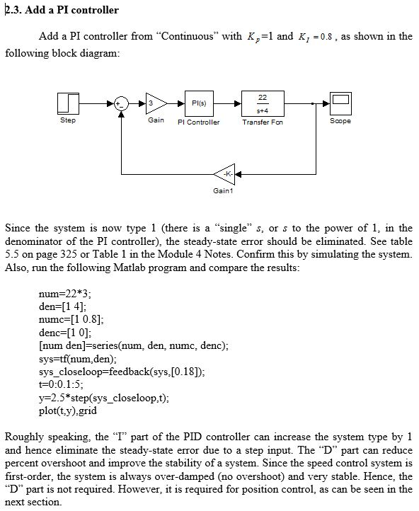 Create a DC Position and Speed Control Using MATLAB. | Chegg.com