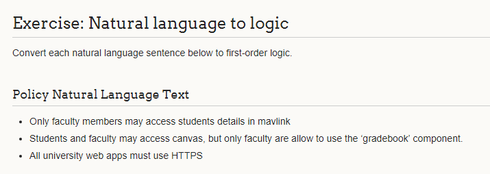 Solved Exercise: Natural language to logic Convert each | Chegg.com