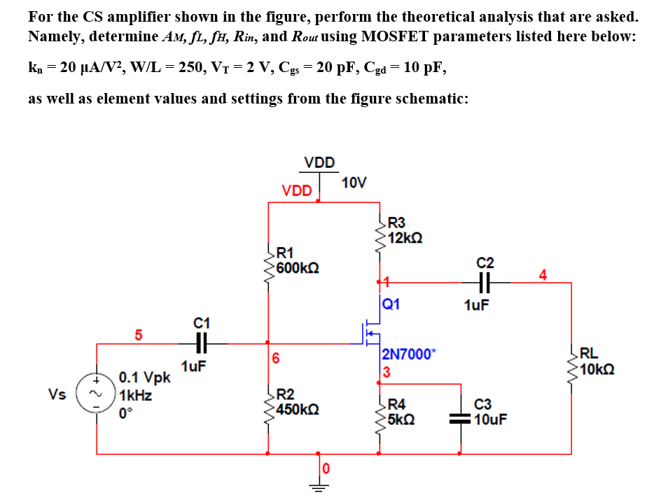Solved For the CS amplifier shown in the figure, perform the | Chegg.com