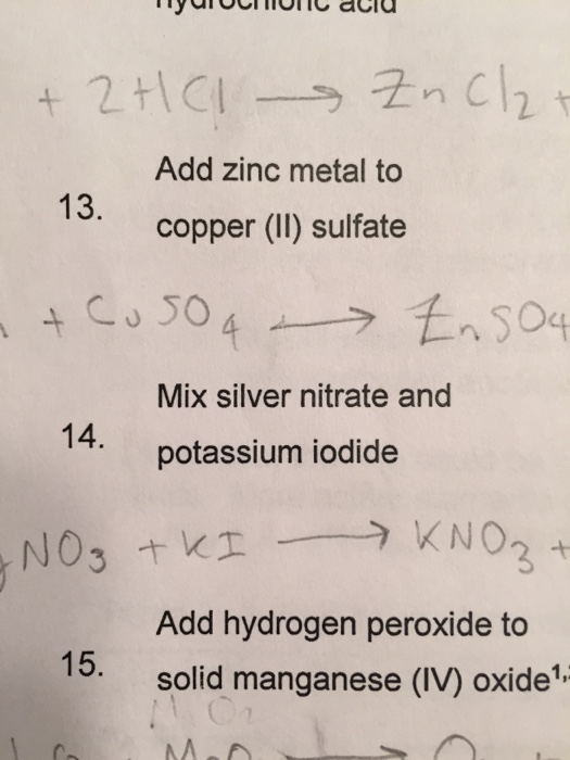 Solved Add zinc metal to copper (II) sulfate + 2 HCI