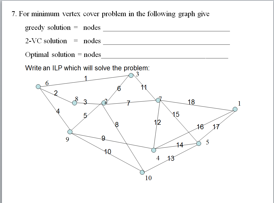 For minimum vertex cover problem in the following chegg