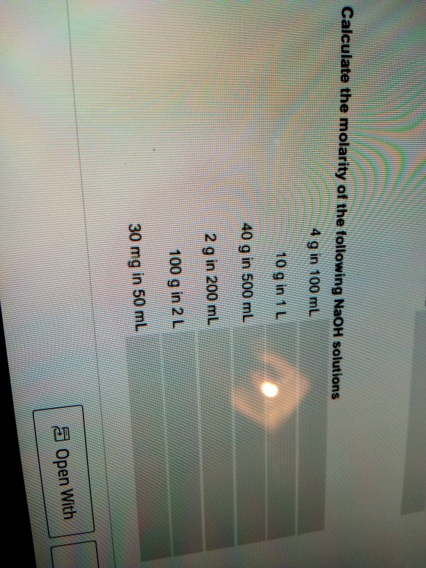 Solved Calculate the molarity of the following NaOH | Chegg.com