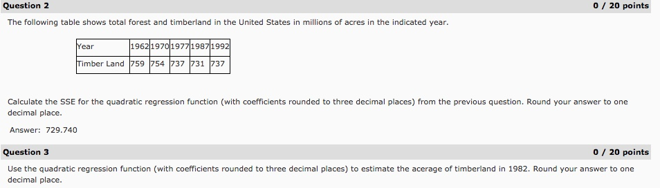 Solved Question 2 0 20 points The following table shows | Chegg.com