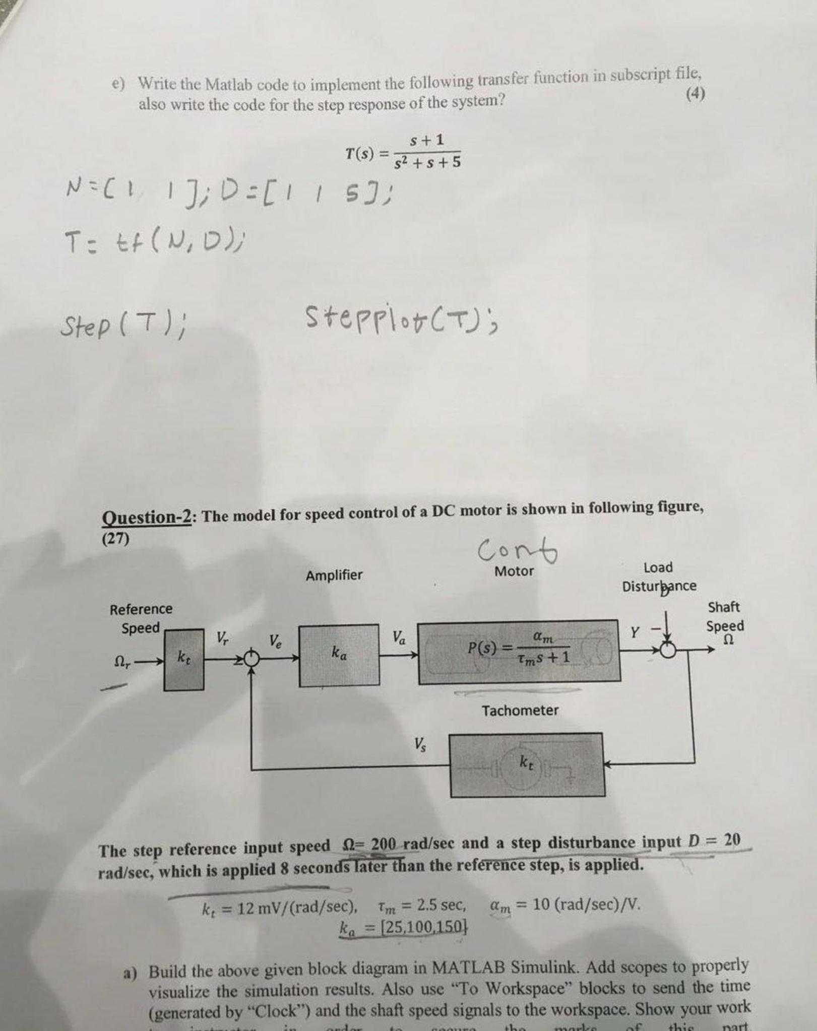 Solved Write the Matlab code to implement the following | Chegg.com