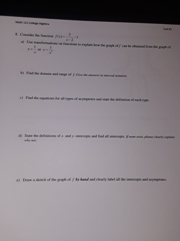 Solved Math 121 College Algebra Test W3 8. Consider The | Chegg.com