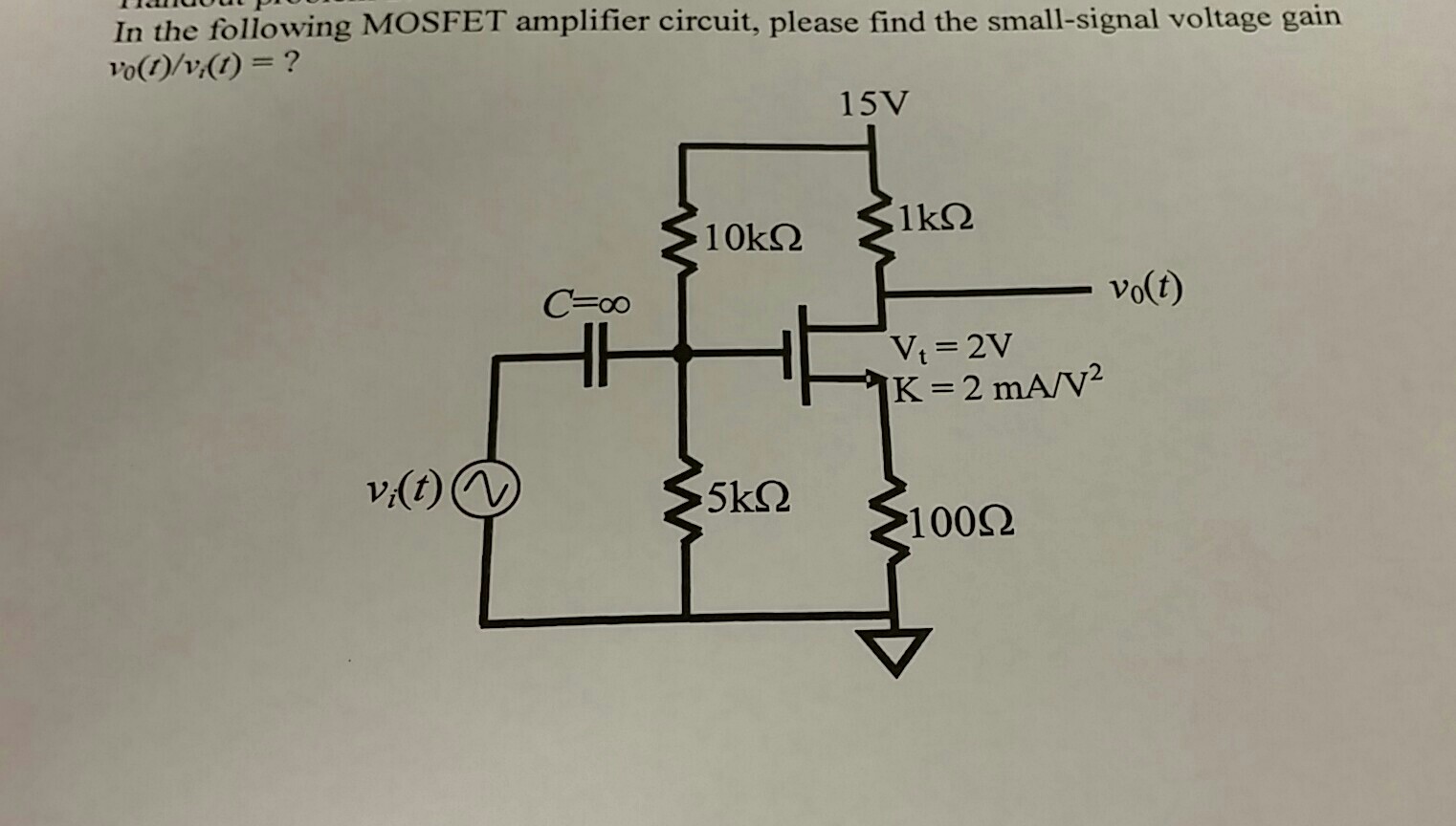 Solved In the following MOSFET amplifier circuit, please | Chegg.com