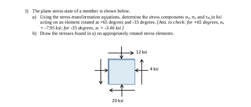 Solved 1) The plane stress state of a member is shown below | Chegg.com