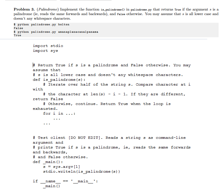 Solved Implement the function is_palindrome() in | Chegg.com