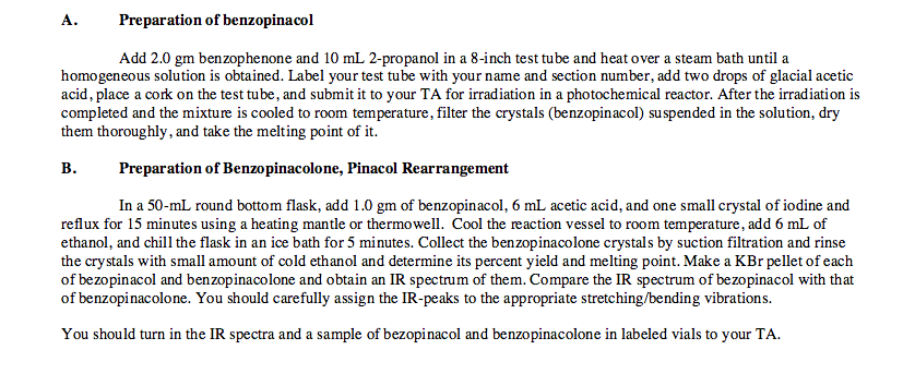 Solved Preparation Of Benzopinacol Add 2.0 Gm Benzophenone 