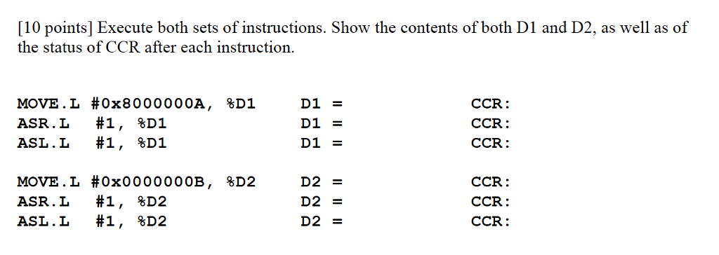 Solved Execute both sets of instructions. Show the contents | Chegg.com