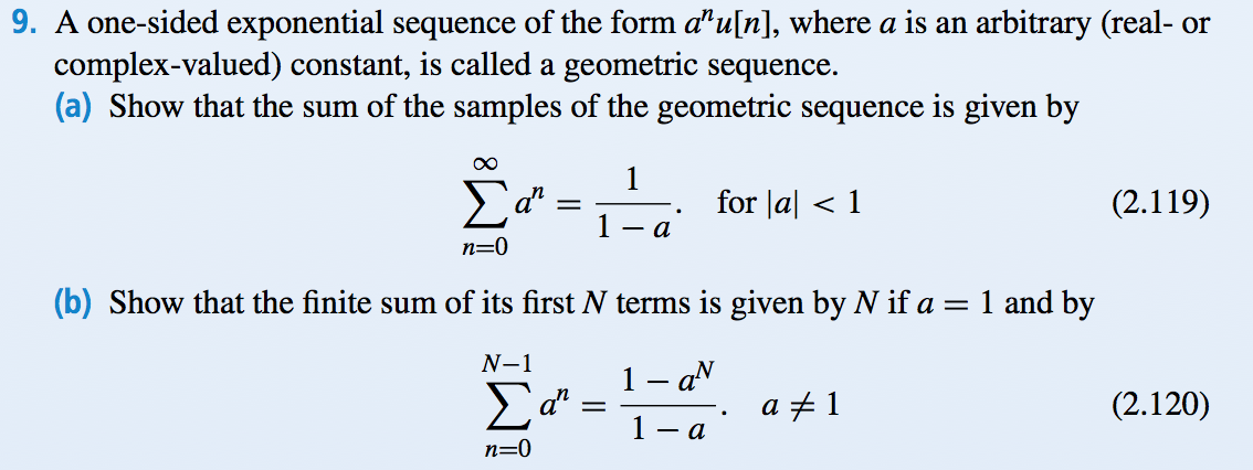 Solved A one-sided exponential sequence of the form a^n | Chegg.com
