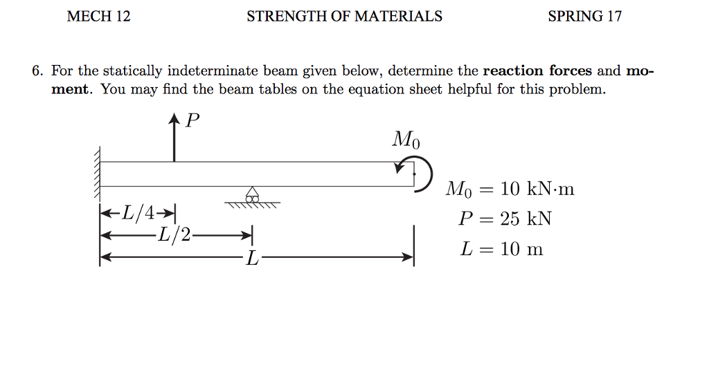 Solved MECH 12 STRENGTH OF MATERIALS SPRING 17 6. For the