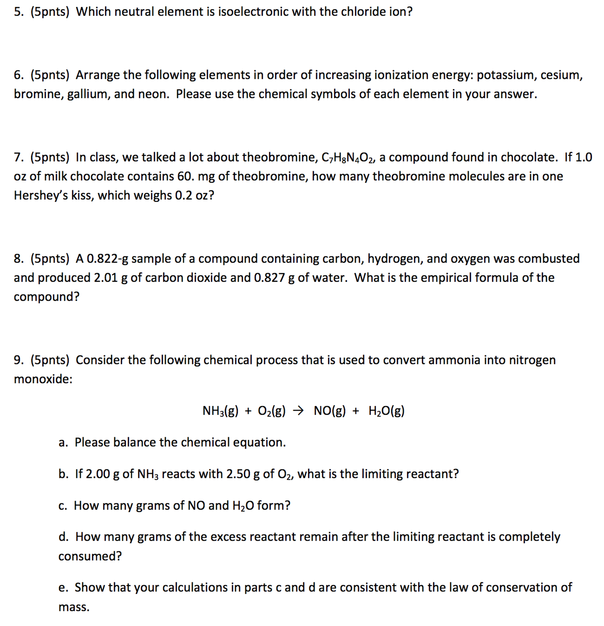 Solved 5. (5pnts) Which neutral element is isoelectronic | Chegg.com