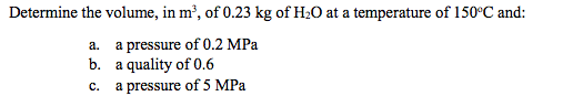 Solved Determine the volume, in m3, of 0.23 kg of H20 at a | Chegg.com