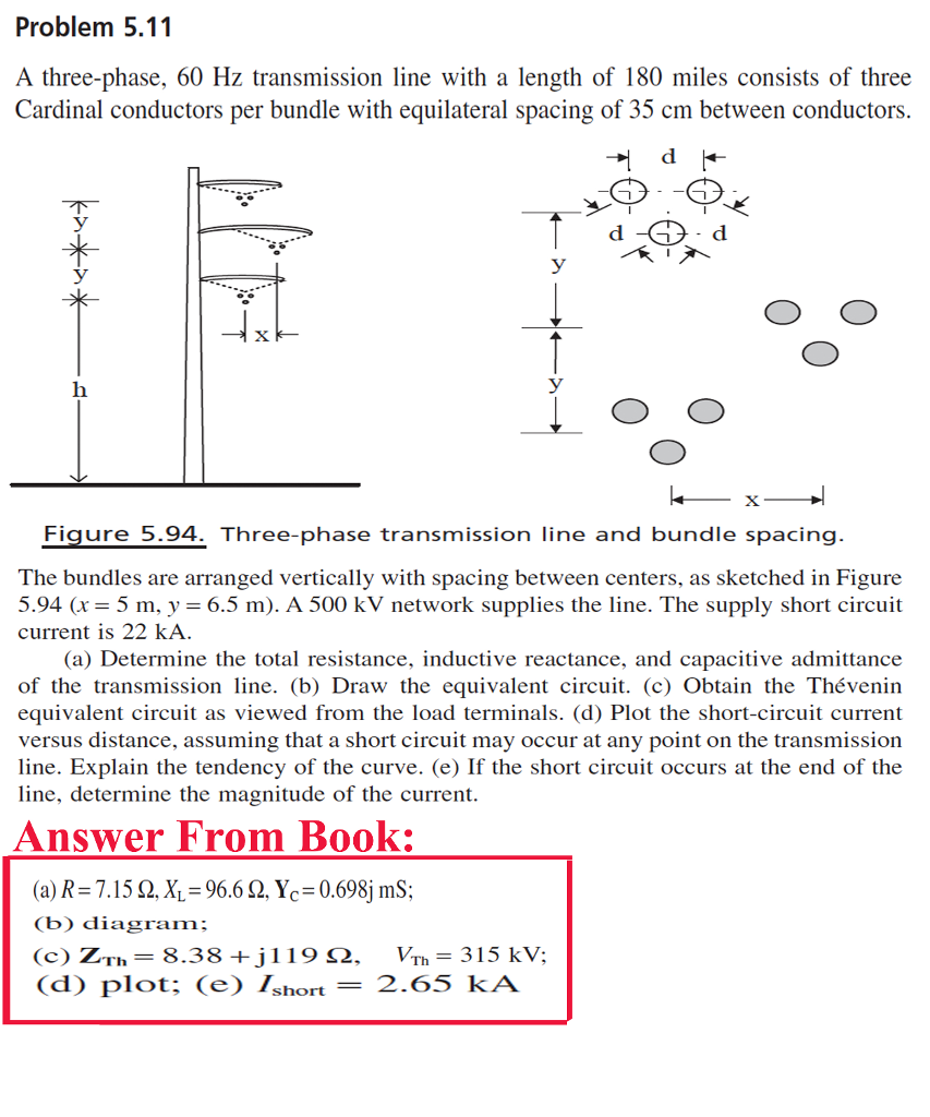 Solved Problem 5.11 A three-phase, 60 Hz transmission line | Chegg.com