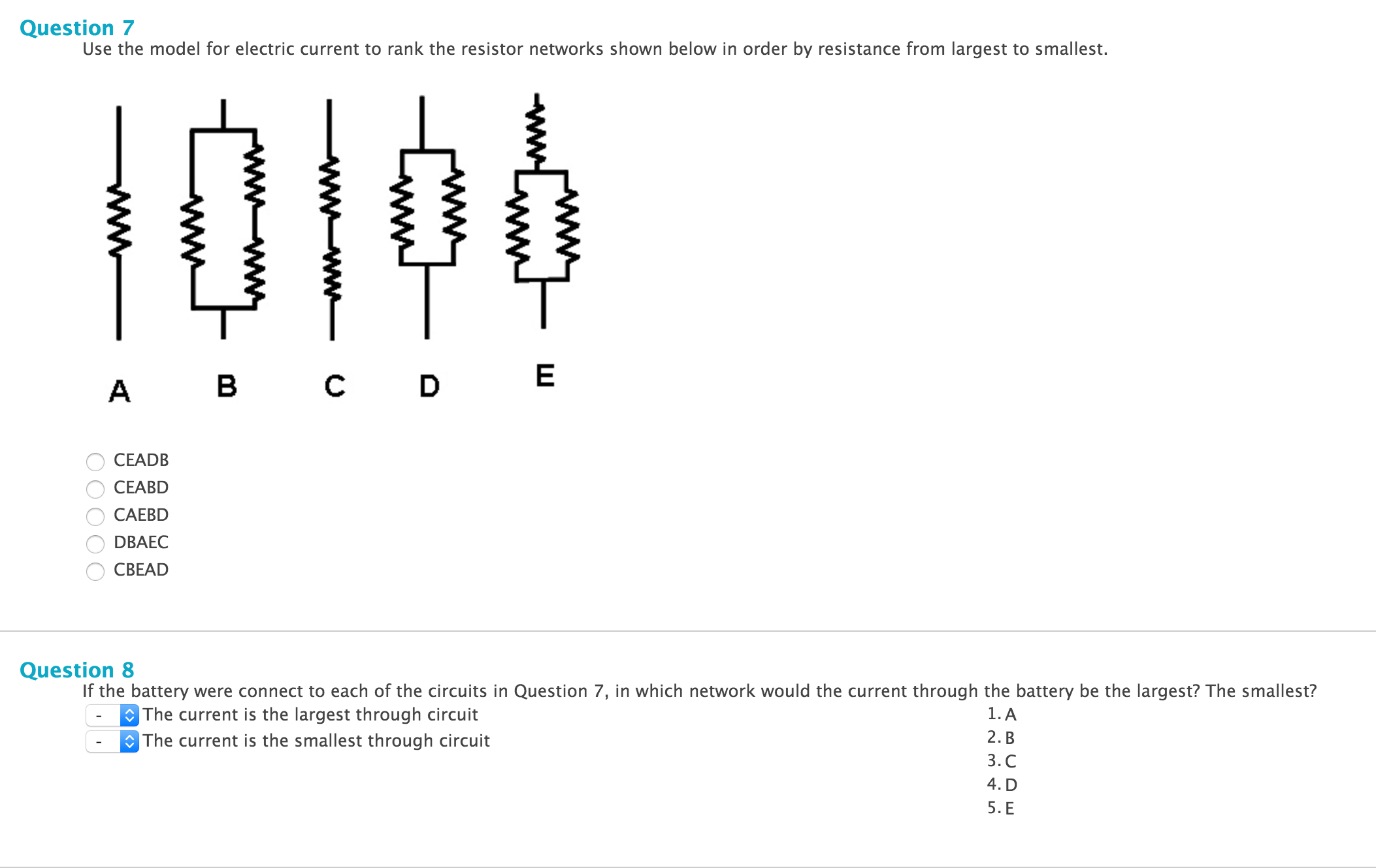Solved Use the model for electric current to rank the