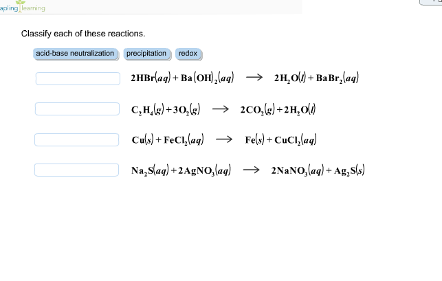 Solved aplingA earning Classify each of these reactions. Chegg