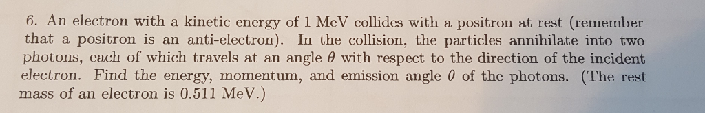 Solved 6. An electron with a kinetic energy of 1 MeV | Chegg.com