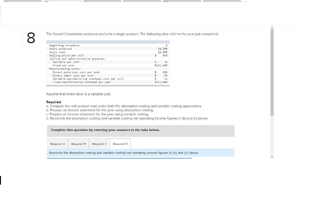 Solved The Dorset Corporation produces and sells a single