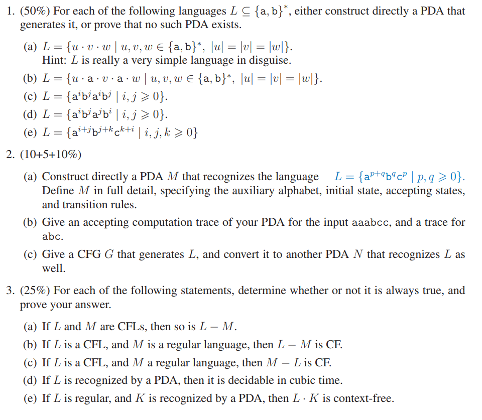 Solved L. (50%) For Each Of The Following Languages L-{a, | Chegg.com