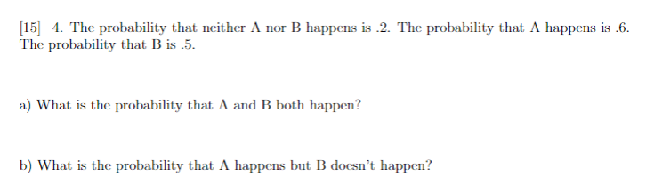 Solved 15 1. The Probability That Neither A Nor B Happens Is | Chegg.com