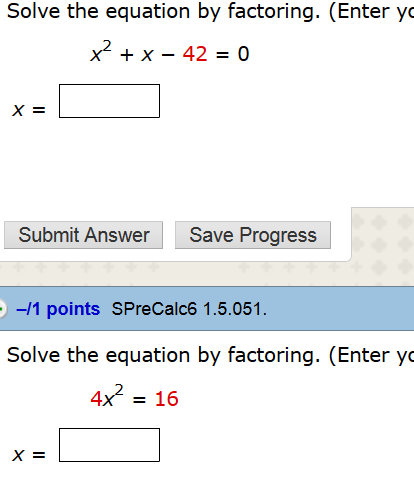 solve the equation x 2 − 16 0 by factoring