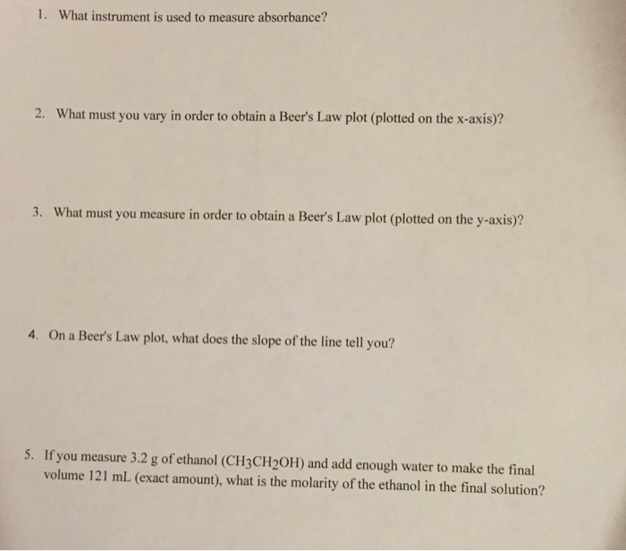 Solved What instrument is used to measure absorbance? What