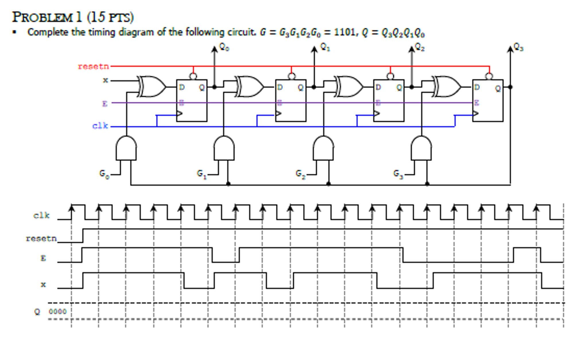 Solved Complete the timing diagram of the following circuit. | Chegg.com