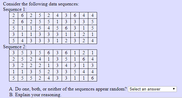 Solved Consider the following data sequences: Sequence 1 5 | Chegg.com