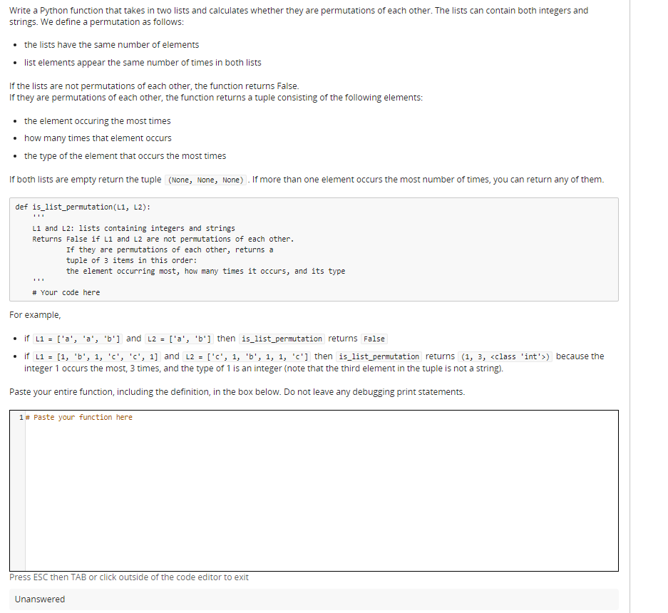 Solved Write a Python function that takes in two lists and | Chegg.com