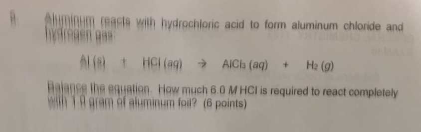 Solved Aluminum Reacts With Hydrochloric Acid To Form 0122