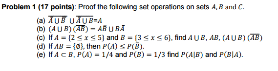 Proof the following set operations on sets A B and C Chegg