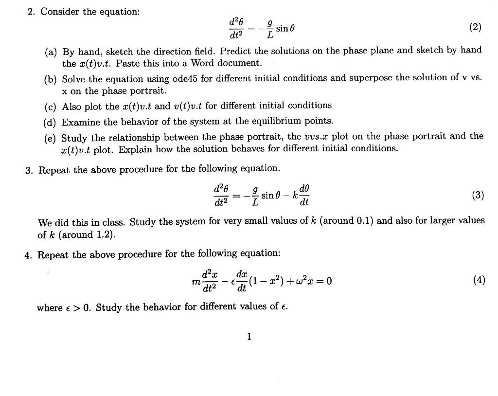 Consider the equation: d^2 theta/dt^2 = - g/L sin | Chegg.com