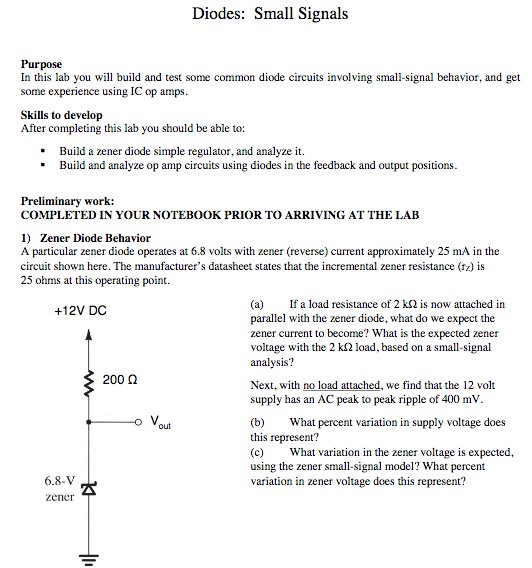 Solved Diodes Small Signals Purpose In this lab you will