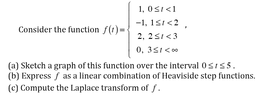 Solved Consider the function f(t) = 1, 0 lessthanorequalto t | Chegg.com
