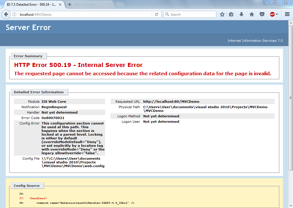 Solved IIS 7 5 Detailed Error 500 19 I X Search Chegg Com   Php1UeMm6 