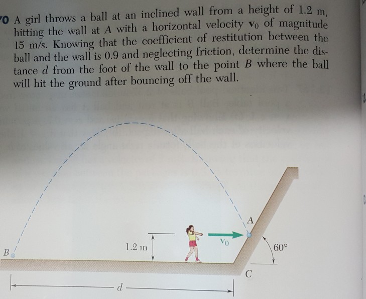 Solved O A girl throws a ball at an inclined wall from a