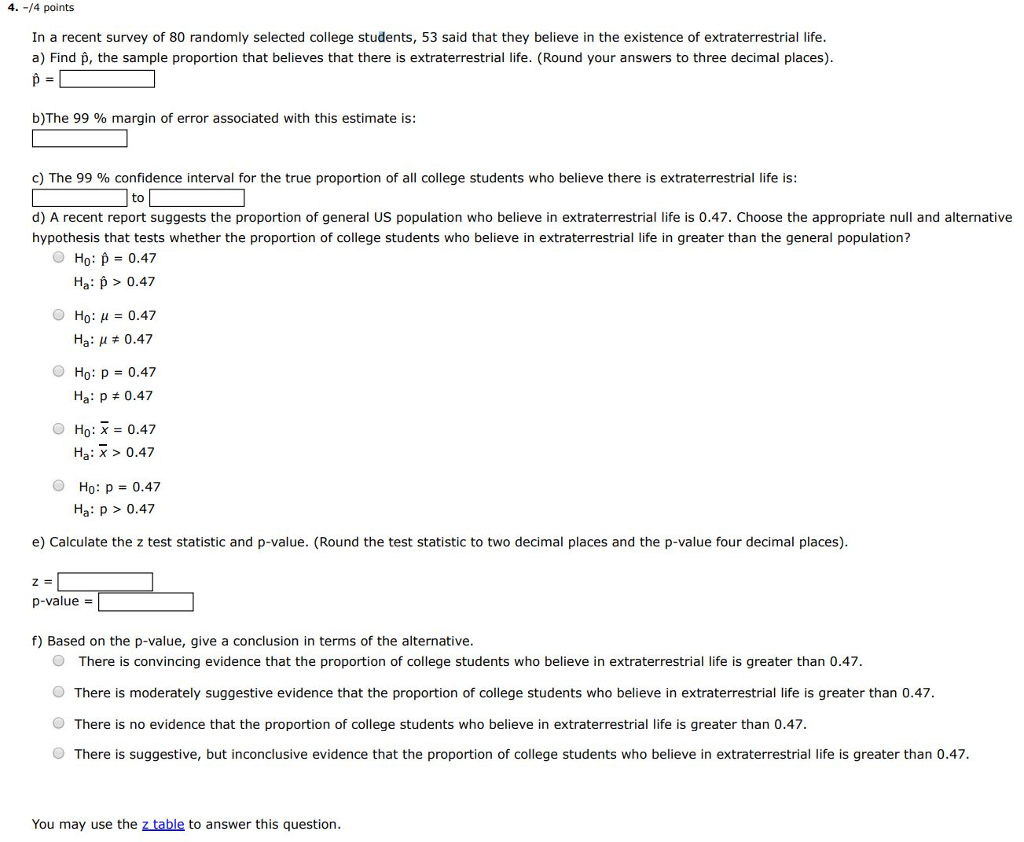 Solved 4. -/4 points In a recent survey of 80 randomly | Chegg.com