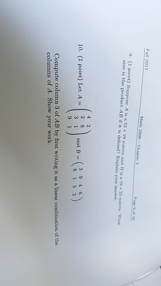 Solved Fall 2017 Math 2890 Chapter 2 Page 6 of 16 9, (1 | Chegg.com