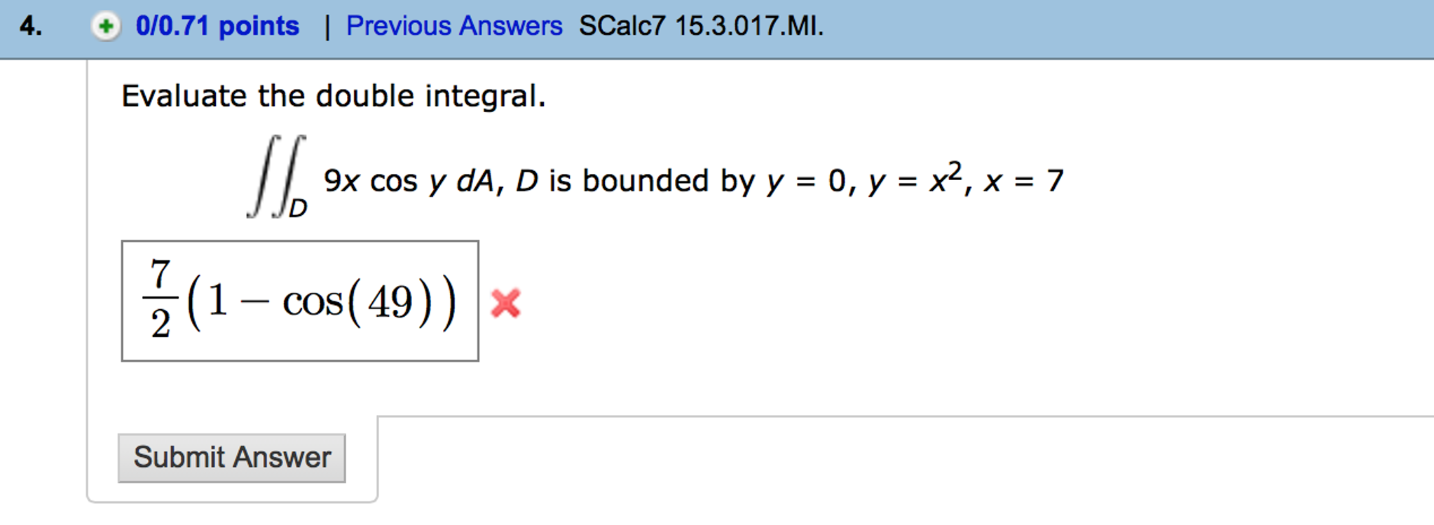 Solved Evaluate The Double Integral Integral Integral D 9x