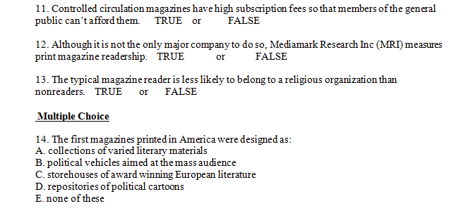 Solved Controlled circulation magazines have high | Chegg.com