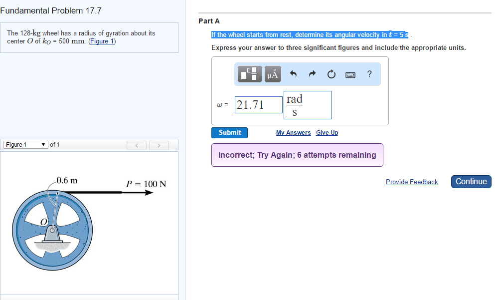 Solved The 128-kg wheel has a radius of gyration about its | Chegg.com