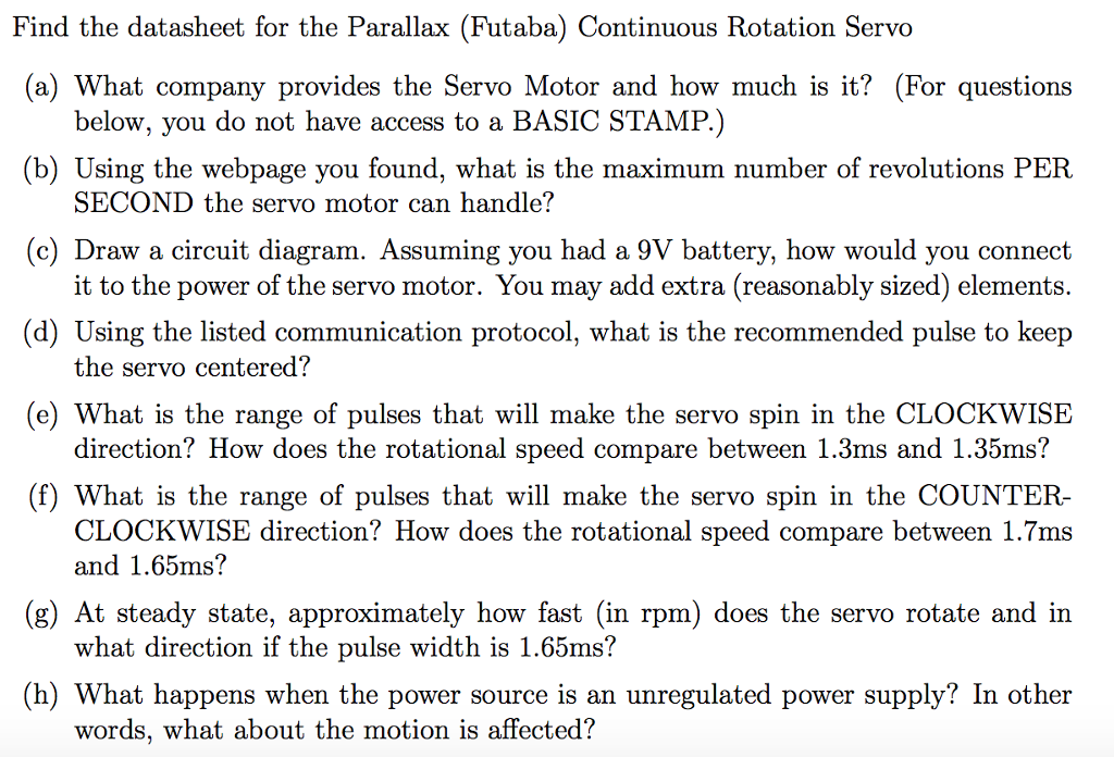 Solved Find the datasheet for the Parallax (Futaba) | Chegg.com